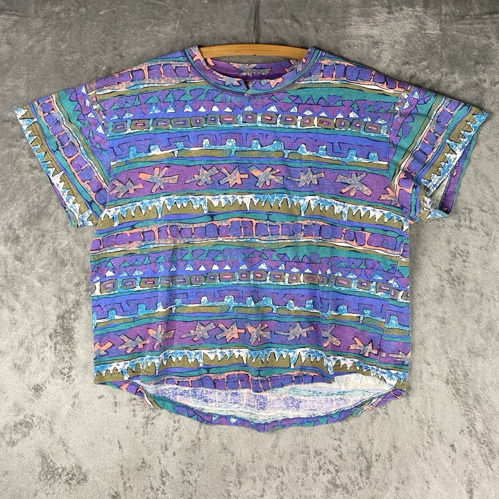 Vintage Ocean Pacific Shirt Womens Size M 90s All Over Print Surf Tom Tom USA